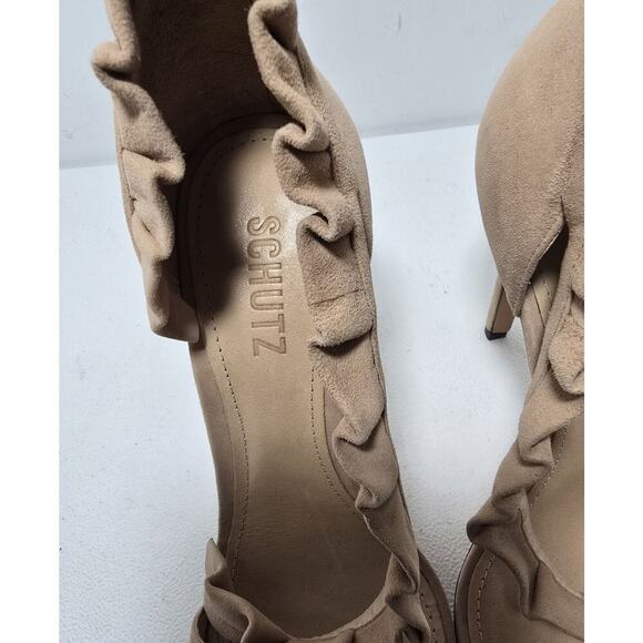NEW SCHUTZ Aimme Ruffle Heel Sandal D'Orsay Honey Beige SZ 8 B MSRP $220 - Picture 3 of 10